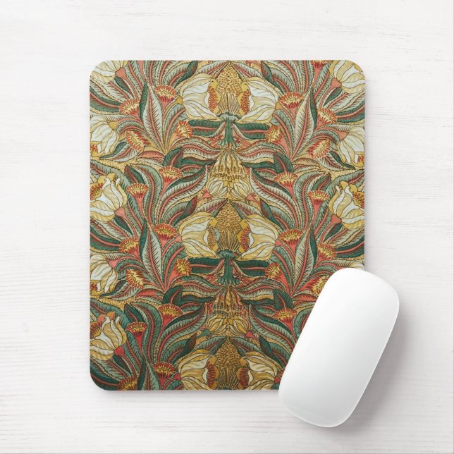 1882 Vintag große Blume & Blätter Golden Green Mousepad (Mit Mouse)