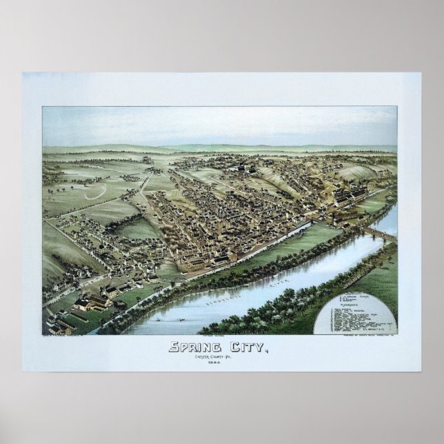 1883 Aerial Map Spring City PA Pennsylvania Poster (Vorne)