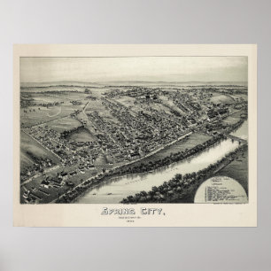 1883 Luftbildkarte Spring City PA Pennsylvania Pos Poster
