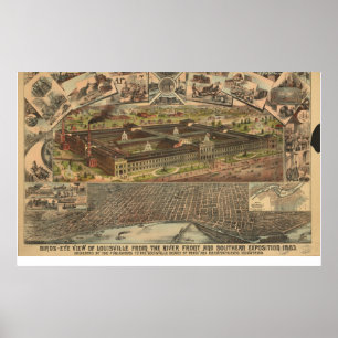 1883 Vogel-Augen-Ansicht-panoramische Karte Poster