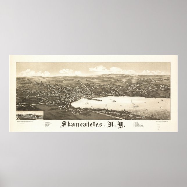 1884 Skaneateles, New Birds Eye Panoramablick Kart Poster (Vorne)
