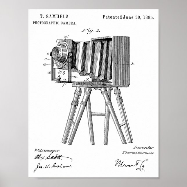 1885 Camera Patent Art Zeichnend Print Poster (Vorne)