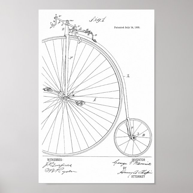 1885 Vintages Fahrrad-Patent Art Printwerbung Poster (Vorne)