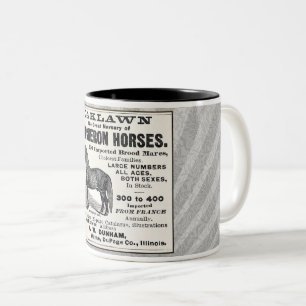 1886 ANZEIGE FÜR PERCHERON-PFERDE ZWEIFARBIGE TASSE