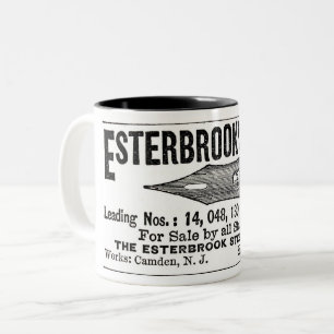 1886 ESTERBROOK STAHLFEDERN WERBUNG ZWEIFARBIGE TASSE