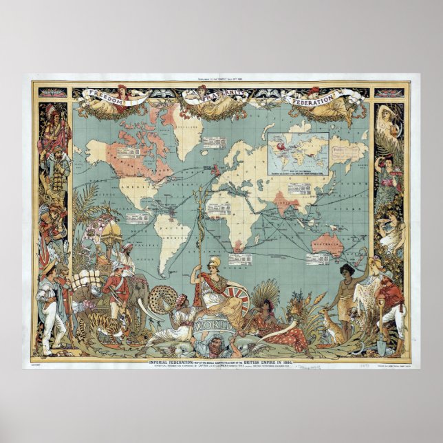 1886 Karte der Welt - Britisches Reich Poster (Vorne)