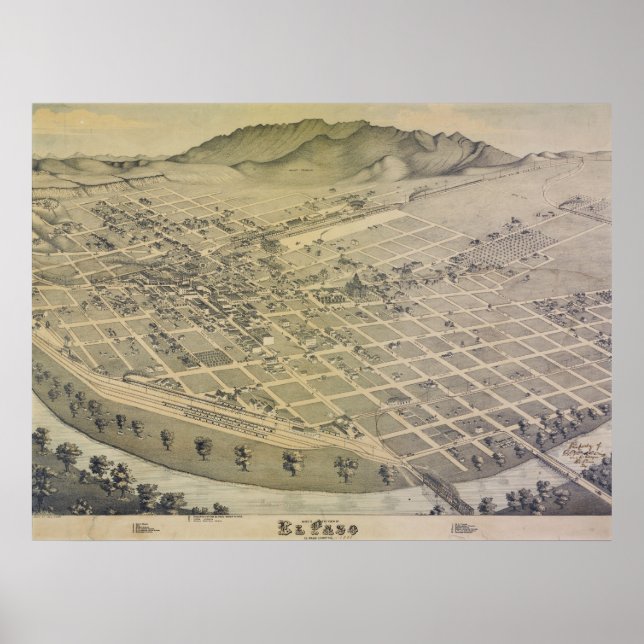 1886 Old El Paso City Karte Poster (Vorne)