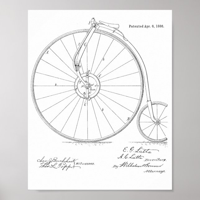 1886 Vintages Fahrrad-Patent Art Printwerbung Poster (Vorne)