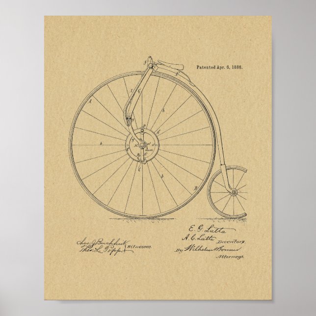 1886 Vintages Fahrrad-Patent Art Printwerbung Poster (Vorne)