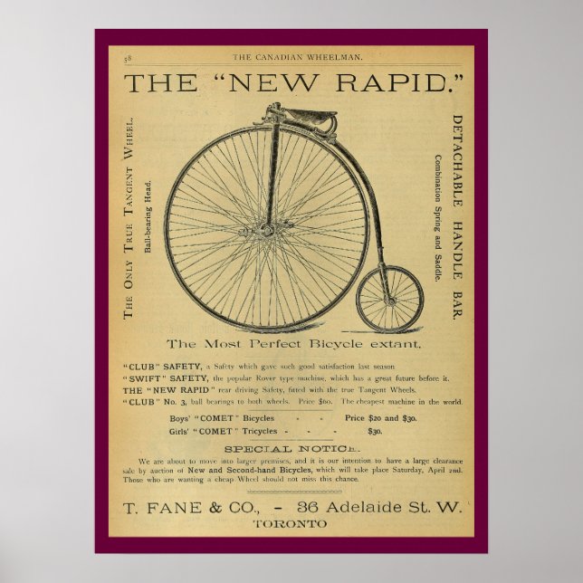 1886 Vintages Hochrad-Magazin Ad Art Poster (Vorne)