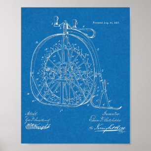 1887 Ice High Wheeler Bicycle Design Patent Print Poster