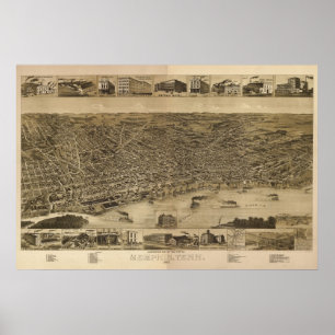 1887 Memphis, TN-Vogel-Augen-Ansicht-panoramische Poster