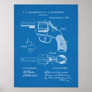 1887 Revolver Patent Kunst Zeichnung Druck Poster