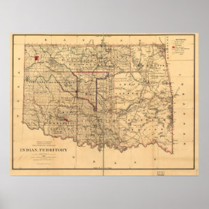 1887 Territory Map Oklahoma Territory Poster