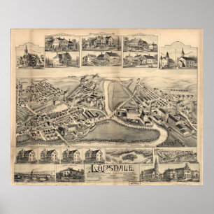 1888 Lonsdale, Lincoln, RI Birds Eye Panorama Kart Poster