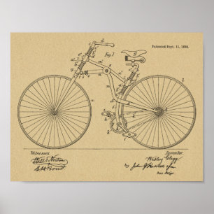 1888 Vintage Fahrrad Design Patent Kunst Druck Poster