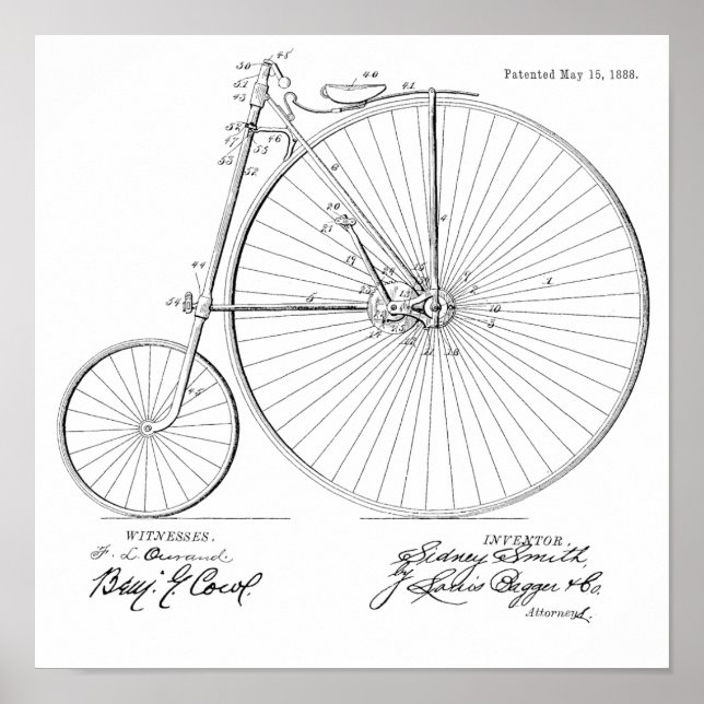 1888 Vintages Fahrrad-Patent Art Printwerbung Poster (Vorne)