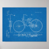 1888 Vintages Fahrraddesign Patentschrift Art Prin