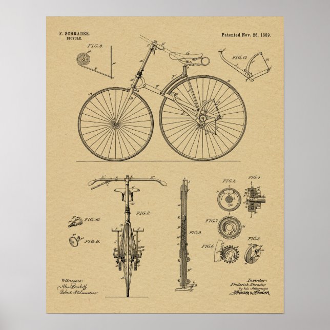 1889 Chainless Bicycle Patent Art Zeichnend Print Poster (Vorne)