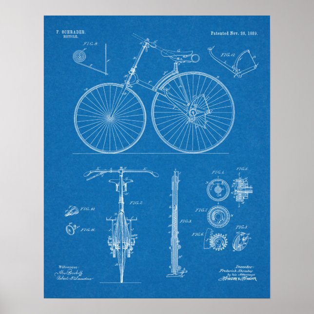 1889 Chainless Bicycle Patent Art Zeichnend Print Poster (Vorne)