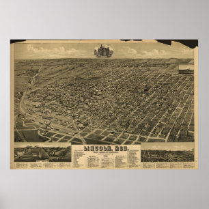 1889 Lincoln, Ne-Vogel-Augen-Ansicht-panoramische Poster