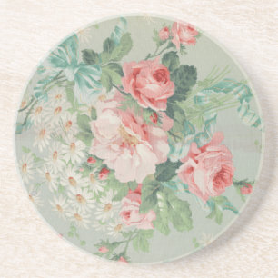 1890 Britische Vintage Fabric Rose & Daisies Getränkeuntersetzer
