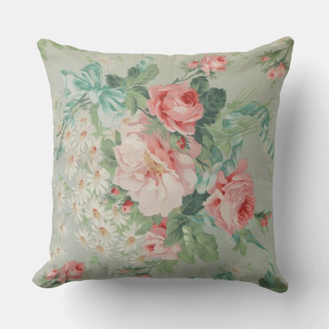 1890 Britische Vintage Fabric Rose & Daisies Kissen (Vorderseite)