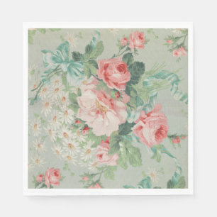 1890 britischer Vintage-Stoff Rosen & Gänseblümche Serviette