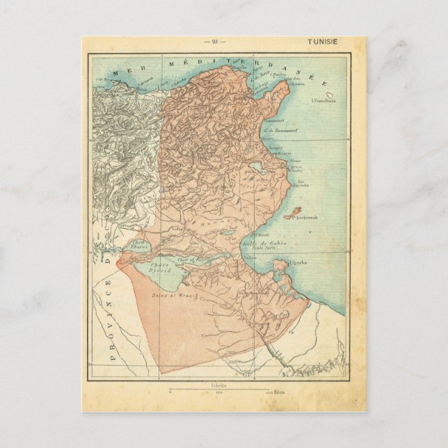 1890, französische Provinzkarte Tunesien Postkarte (Vorderseite)