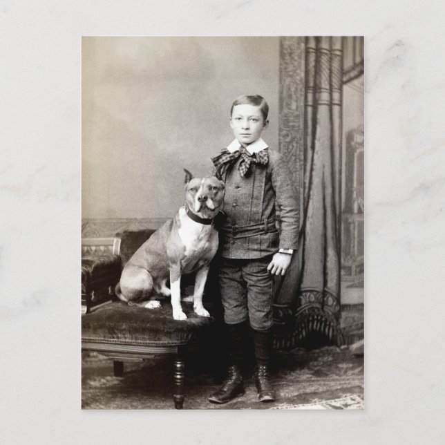 1890 Junge und sein Amerikaner Staffordshire Terri Postkarte (Vorderseite)
