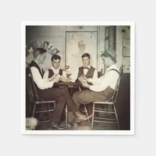 1890 Poker Game Men Gambling Cards Man Cave Foto Serviette (Vorderseite)