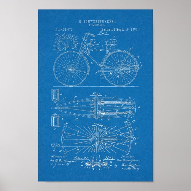 1890 Vintager Fahrradleber Design Patent Art Print Poster (Vorne)
