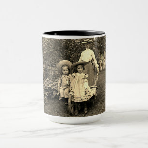 1890er Foto Heirloom Garden Mutter Töghters Mädche Tasse