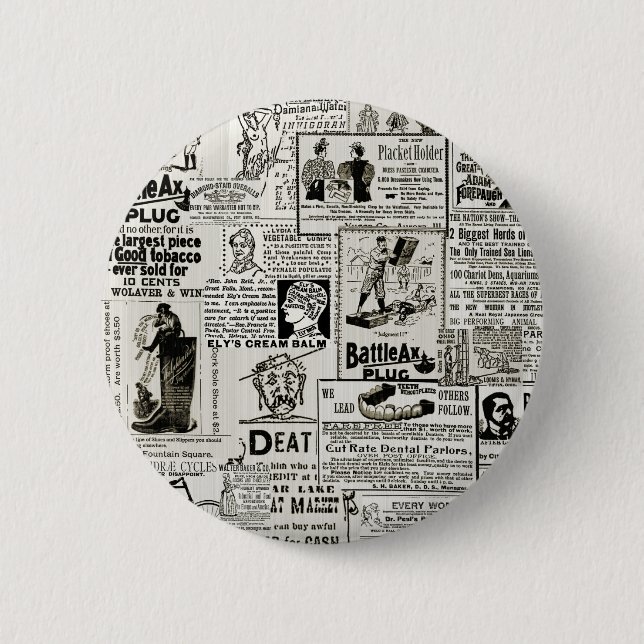 1890er Jahre bezaubernde Viktorianische Zeitungsan Button (Vorderseite)