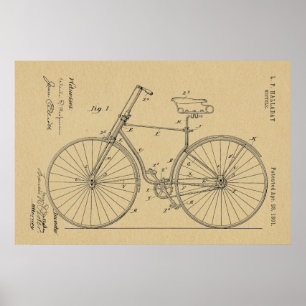 1891 Bicycle Patent Art Zeichnend Print Poster