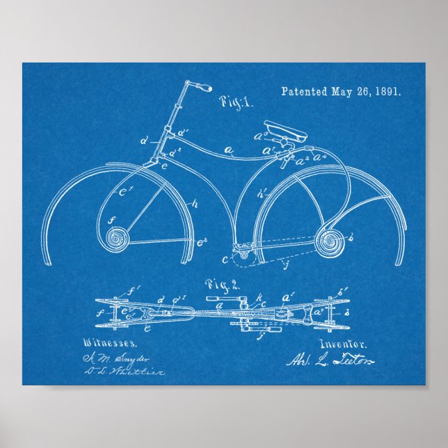 1891 Bicycle Spring Rahmen Design Patent Art Print Poster (Vorne)