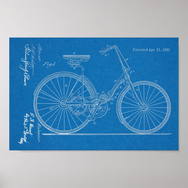 1891 Chainless Bicycle Design Patent Art Print Poster (Vorne)