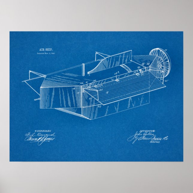 1891 Flugzeugpatentkunst Zeichnend Print Poster (Vorne)