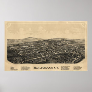 1891 Marlborough, New Birds Eye Panoramablick Kart Poster