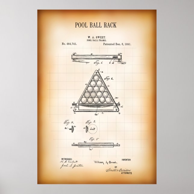 1891 POOL BALL RACK PATENT POSTER (Vorne)
