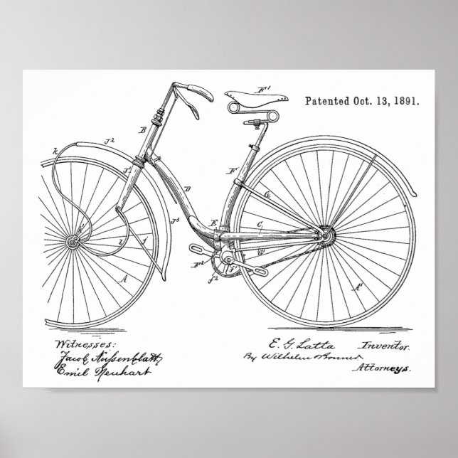 1891 Vintages Fahrradpatent Art Print Poster (Vorne)