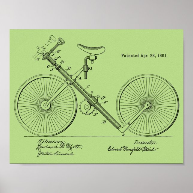 1891 Vintages Tubular Bicycle Patent Art Print Poster (Vorne)