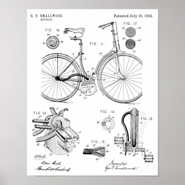 1892 Ketten-Fahrradpatentkunst Zeichnend Print Poster (Vorne)