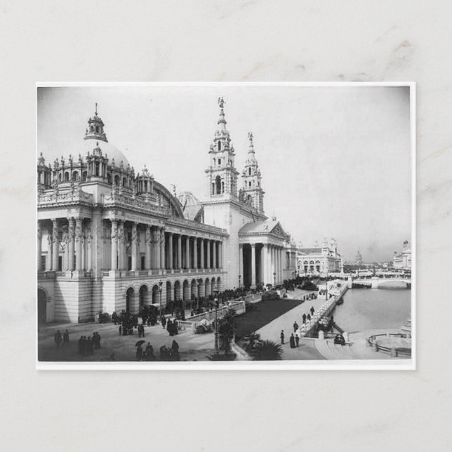 1893 Ausstellung Columbia, Palast der Mechanischen Postkarte (Vorderseite)