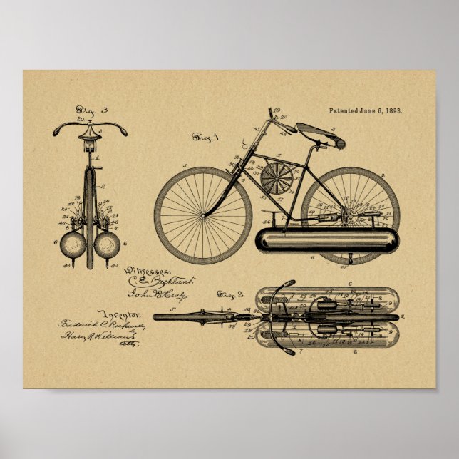 1893 Fahrraddesign Patent Art Print Poster (Vorne)