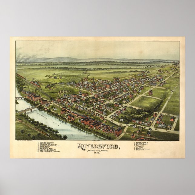 1893 Luftkarte Royersford PA Pennsylvania Poster (Vorne)