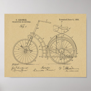 1893 Patentzeichnung einer kettenlosen Fahrradmech Poster
