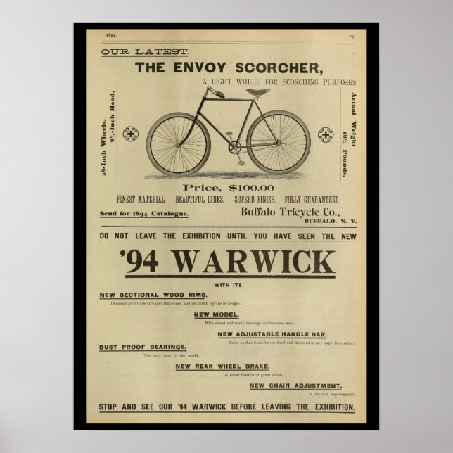 1893 Vintag Envoy Bicycle Magazine and Art Poster (Vorne)
