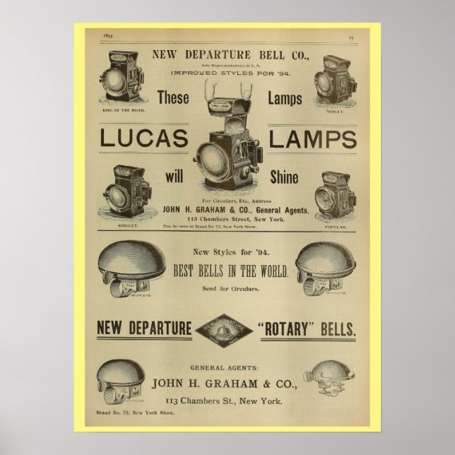 1893 Vintage Bicycle Lamps Magazine Ad Art Poster (Vorne)