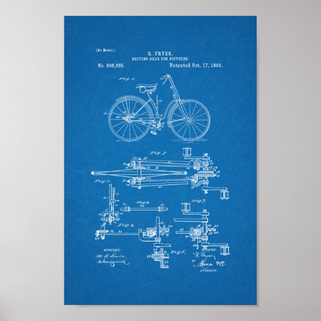 1893 Vintage Fahrradgetriebe - Patentschrift Poster (Vorne)